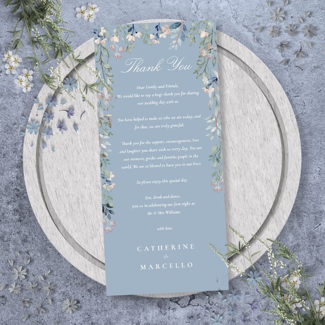 Floral Dusty Blue Weding Obrigado Cartão de Coloca (Floral Dusty Blue Wedding Thank You Place Card)