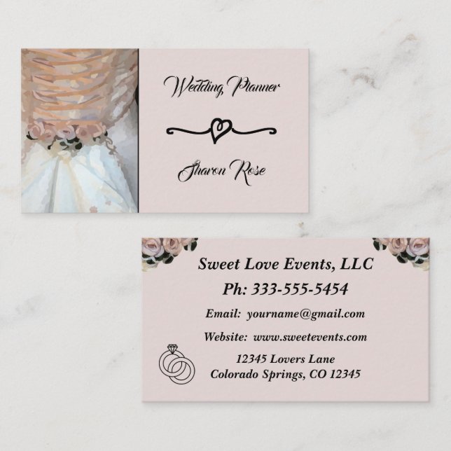 Floral Dusty Peach Wedding Planner Cartão de visit (Frente/Verso)