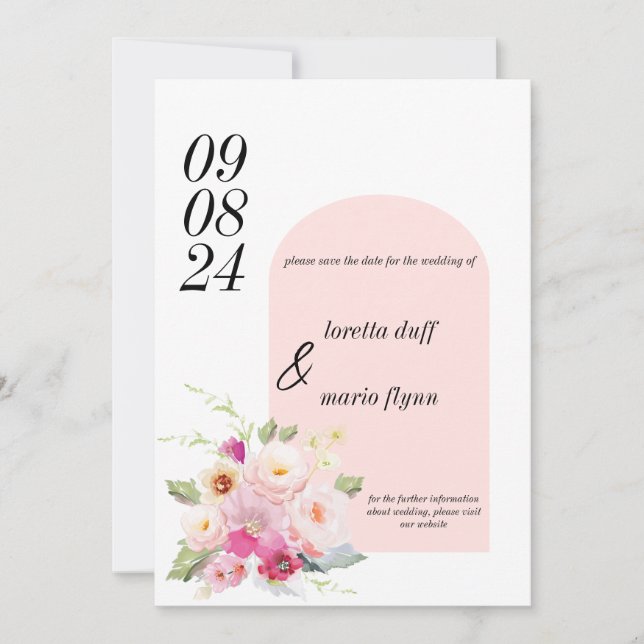 Floral Dusty Rosa Salve a data Convite (Frente)