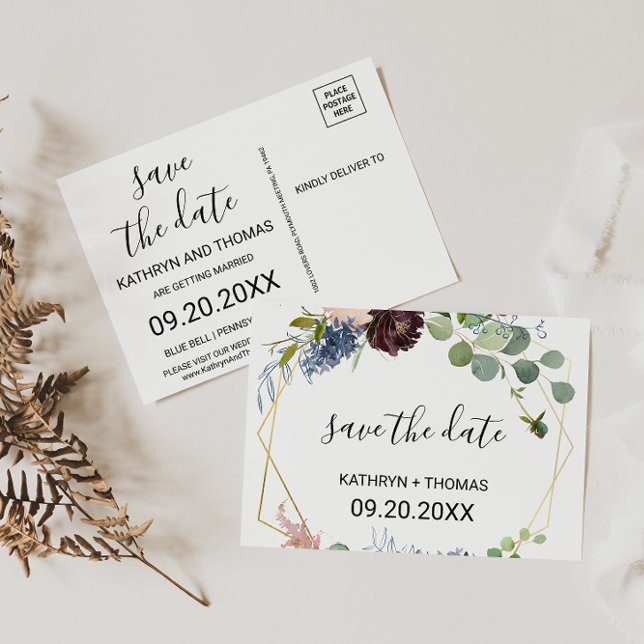 Floral e Verde da Borgonha Guarde a Cartão de Data (Criador carregado)