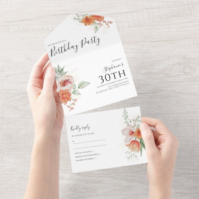 Floral Elegante de Aniversário de Primavera (Aba destacável)