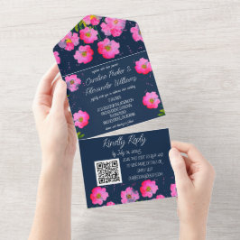 Floral Elegante Negra Negra Negra Marinho Fuchsia