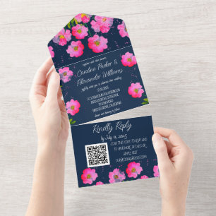 Floral Elegante Negra Negra Negra Marinho Fuchsia