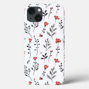 Floral Elegante - Padrão Botânico Vermelho e Preto