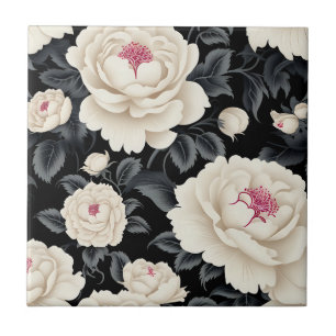 Floral Elegante Preto E De Marfim