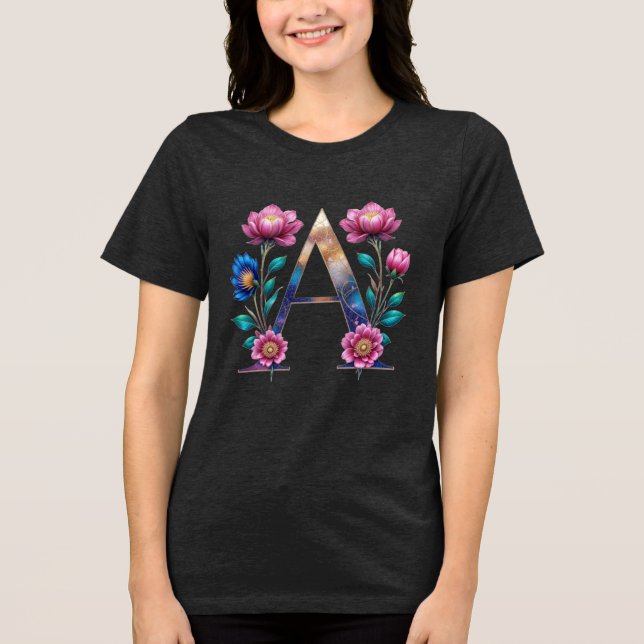 Floral Elegante Um T-Shirt Inicial para Ela (Frente)
