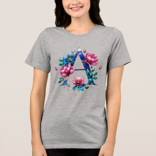 Floral Elegante Um T-Shirt Inicial para Ela