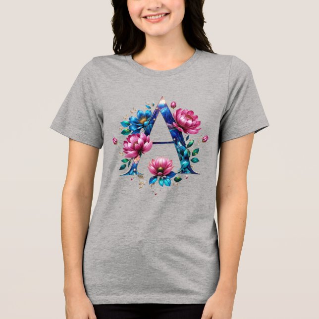 Floral Elegante Um T-Shirt Inicial para Ela (Frente)