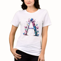 Floral Elegante Um T-Shirt Inicial para Ela