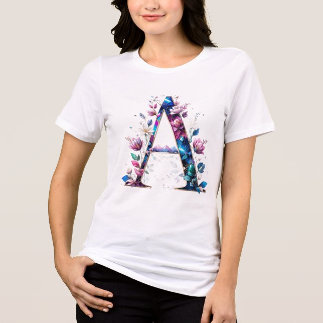 Floral Elegante Um T-Shirt Inicial para Ela (Frente)