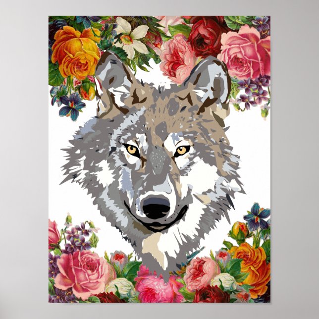 Floral Elegante Wolf Small Wall Art Poster (Frente)