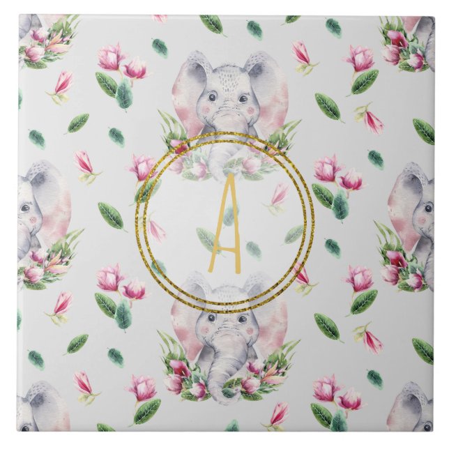 Floral ELEPHANT Monograma Rapariga Rosa Nurserria  (Frente)