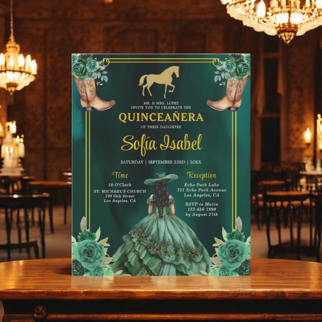 Floral Emerald Green Boots Horse Quinceanera (Criador carregado)