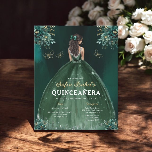 Floral Emerald Green Dress Birthday Quinceanera (Criador carregado)