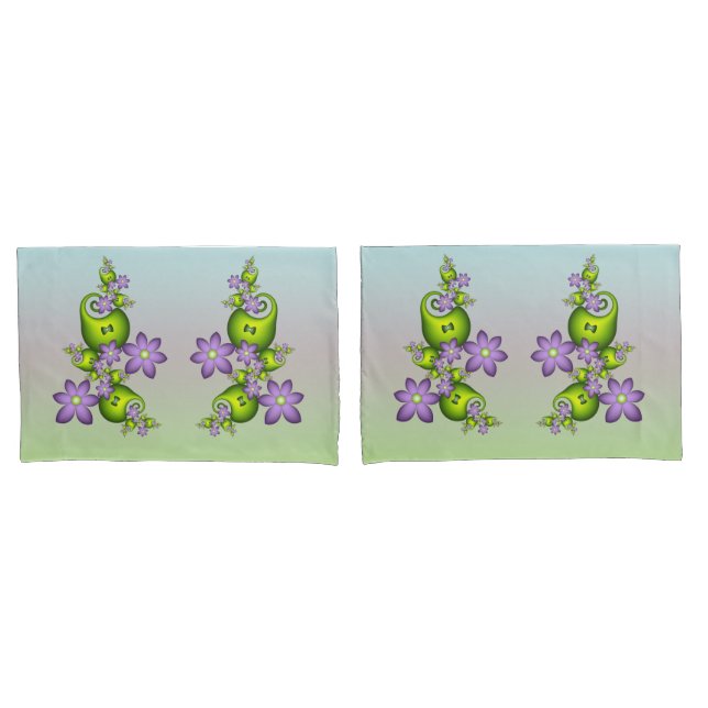 Floral Fantasy Lilac Flores Verde Formas Fractais (Frente - conjunto)