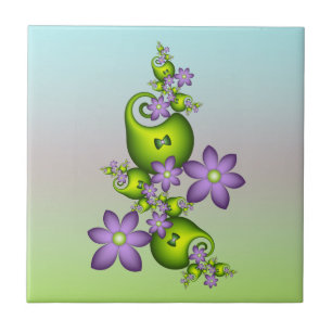 Floral Fantasy Lilac Flores Verde Formas Fractais