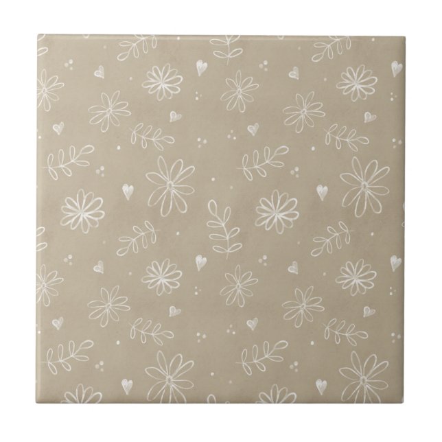 Floral Farmhouse Simple Tan Beige Cerâmica Azulejo (Frente)