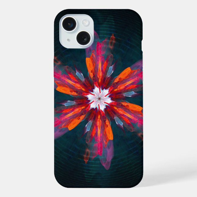 Floral Flores de Mandala Laranja Vermelho Abstrato (Verso)
