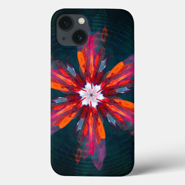 Floral Flores de Mandala Laranja Vermelho Abstrato (Verso)