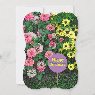 Floral, Flores Rosa e Amarelo/Feliz Aniversário