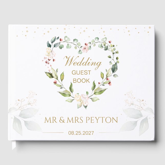 Floral, folhagem verde Livro de Convidados (Frente)