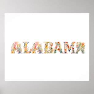 Floral Font State Art Impressão (Alabama)