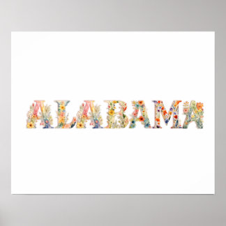 Floral Font State Art Impressão (Alabama)