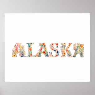 Floral Font State Art Impressão (Alasca)