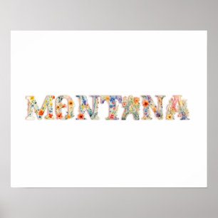 Floral Font State Art Impressão (Montana)