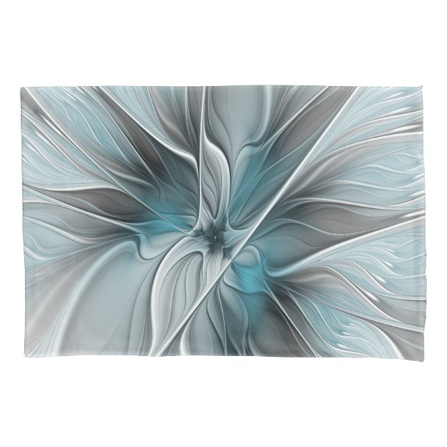 Floral Fractal Modern Abstract Flower Blue Gray (Frente)