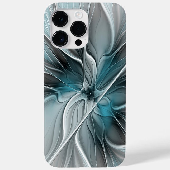 Floral Fractal Moderno Abstrato Flor Azul Cinza (Verso)