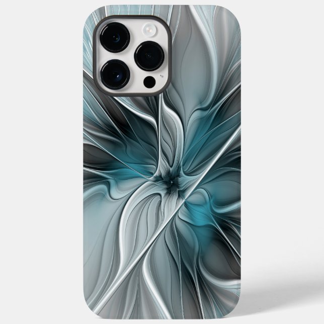 Floral Fractal Moderno Abstrato Flor Azul Cinza (Verso)