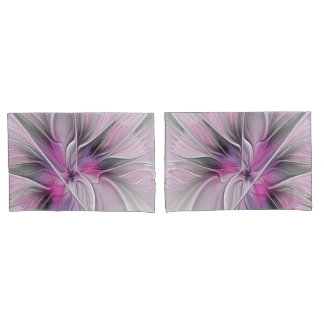 Floral Fractal Moderno Abstrato Flor Rosa Cinza