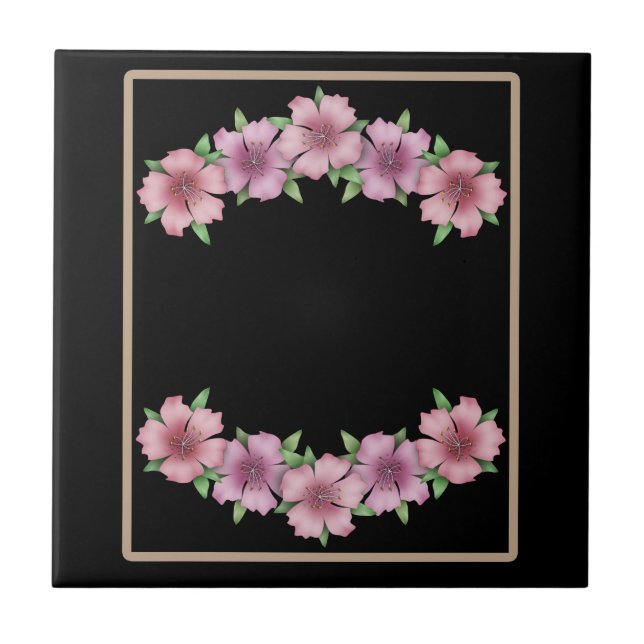 Floral frame cartoon flores beige border black b (Frente)
