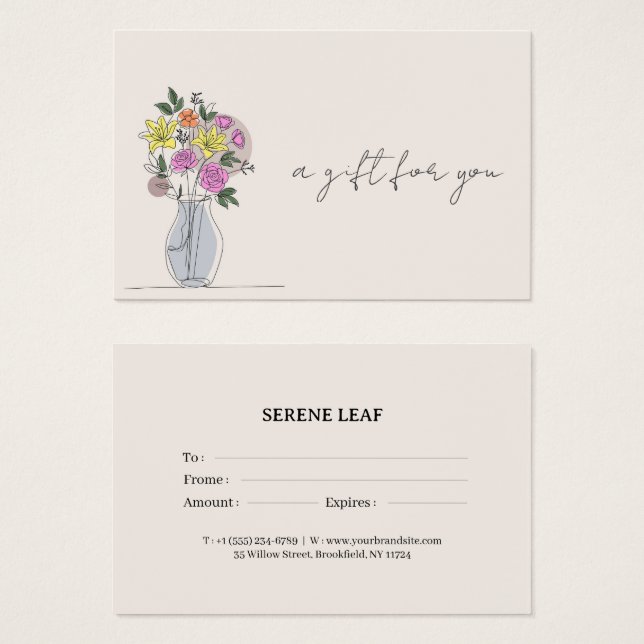 Floral Gift Certificate Card for Small Businesses (Frente & Verso)