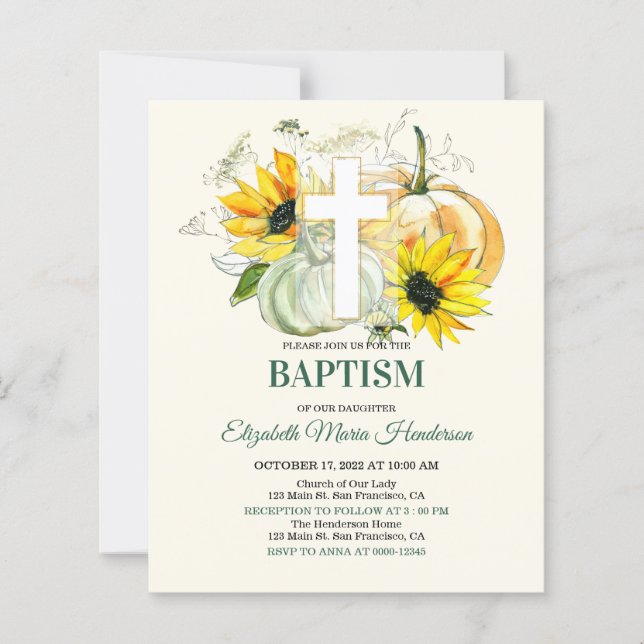Floral & Gold/BUDGET- Baptism Invitation.  (Frente)
