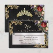 Floral & Gold Leaves - Black RSVP