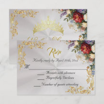 Floral & Gold Leaves - Pearl White RSVP