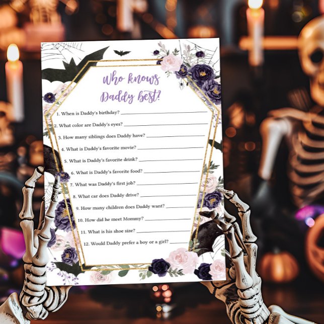 Floral Gothic Coffin que conhece o melhor jogo do  (Floral Gothic Coffin Baby Shower Who knows Daddy Best Game)