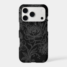 Floral Gótico Preto Gravura de Peônia Vintage