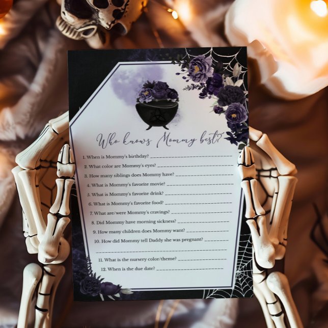Floral Gótico Roxo que conhece o melhor jogo de Ma (Floral Gothic Baby Shower Invitation Who knows Mommy Best Game)