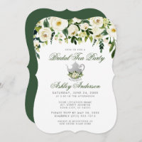 Floral Green Bridal Tea Party Prata Convite GB
