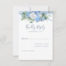 Floral Greenery Dusty Blue Wedding RSVP