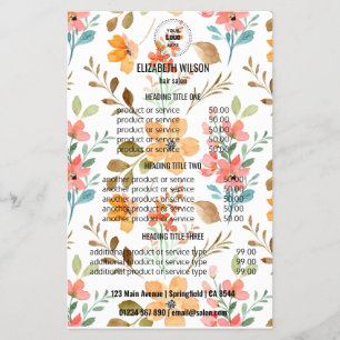 Floral Hair Salon Price List Flyer -