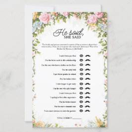 Floral He Said She Said Bridal Shower Game