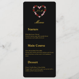 Floral Heart Black Wedding Menu