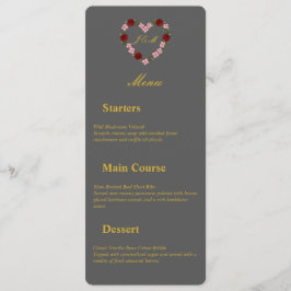Floral Heart Grey Wedding Menu