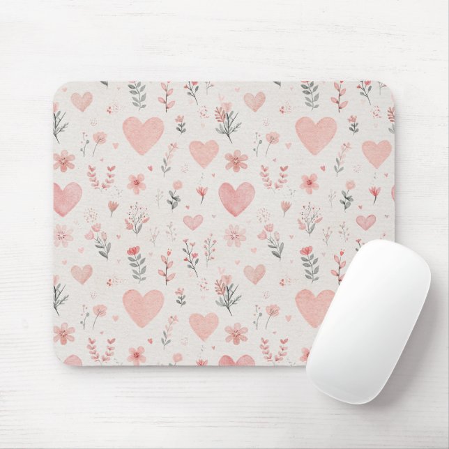 Floral Hearts Mouse Pad (Com mouse)