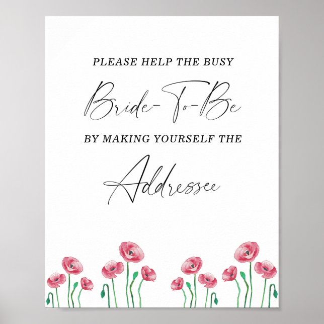 Floral help the ocupado bride Address Poster (Frente)