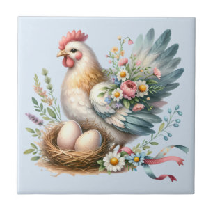 Floral Hen com Ovos Vintage Farmhouse Charm